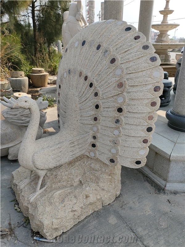Natural Stone Peacock Garden Animal Sculpture