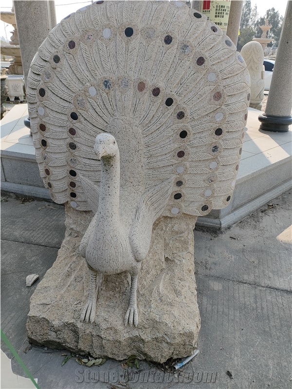 Natural Stone Peacock Statues Landscape Sculpture