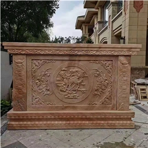 Pink Sunset Marble Wall Stone Relief Carving