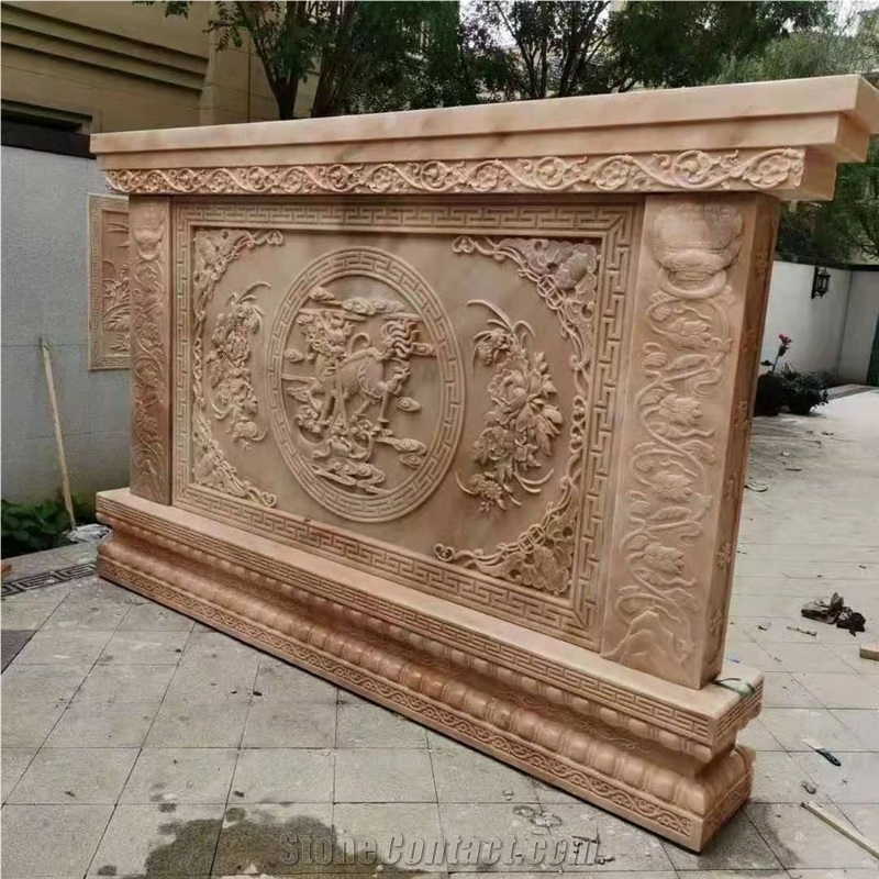 Pink Sunset Marble Wall Stone Relief Carving