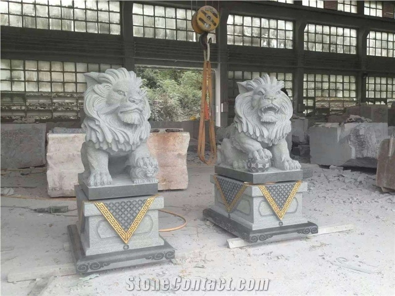 Top Quality Black Lion Stone Carved Shishi Statues
