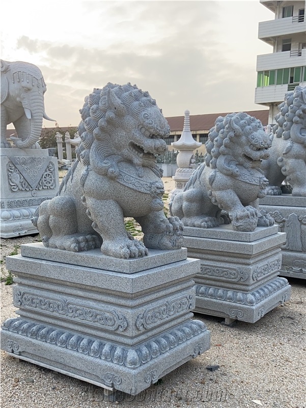 Top Quality Black Lion Stone Carved Shishi Statues