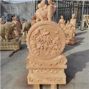 Wanxia Red Marble Animal Flower Carving Sculpture