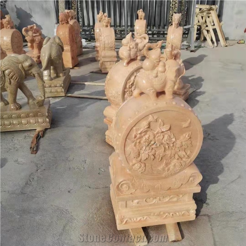 Wanxia Red Marble Animal Flower Carving Sculpture