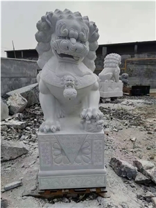White Marble Big Lions Sculpture Street Statue
