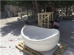 Beige Limestone Oval Bath Tub, Solid Hotel Bathtub