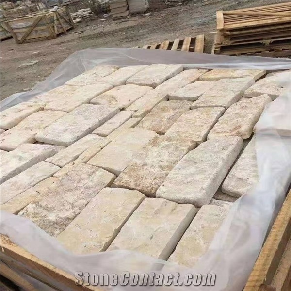 Beige Limestone Split Face Mushroom Walling Tiles