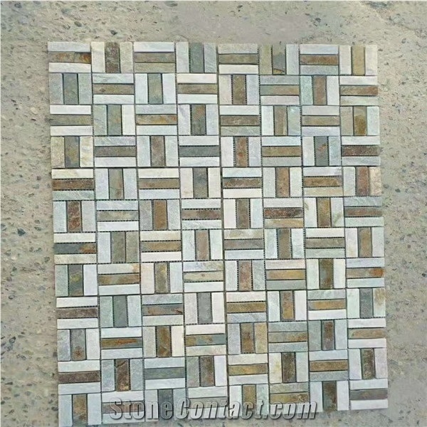 Copper Slate Stone Mosaic Wall Panels, Pool Covering Pavers