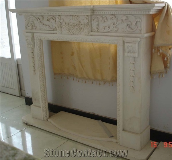 Handcrafted Factory Beige Marble Fireplace