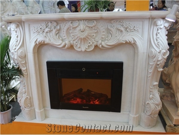 Modern Interdoor Using Fireplace Mantel , Flower Sculpture