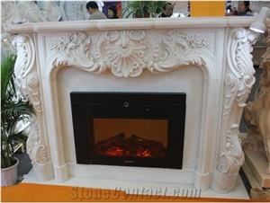 Modern Interdoor Using Fireplace Mantel , Flower Sculpture