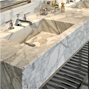 Square White Marble Basin,Rectangle Stone Undermount Sink