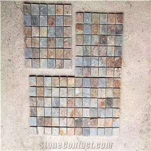 Yellow Slate Stone Mosaic Tile with Mesh Back