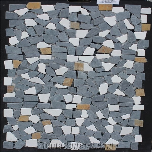 Yellow Slate Stone Mosaic Tile with Mesh Back