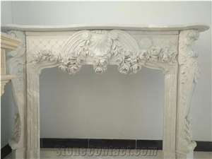 2021 White Handcarved Stone Marble Fireplace