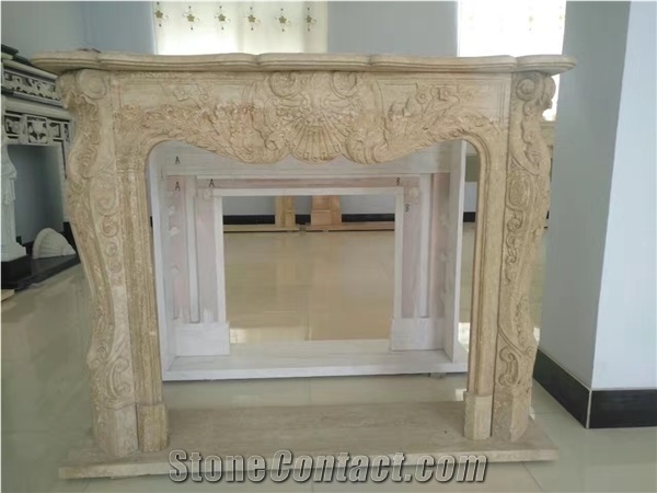 2021 White Handcarved Stone Marble Fireplace