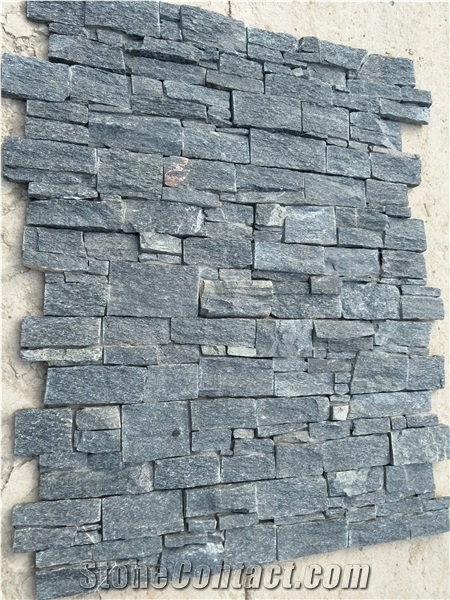 Black Quartzite Meshed Back Panel Hebei Slate Culture Stone