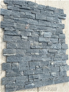 Black Quartzite Meshed Back Panel Hebei Slate Culture Stone