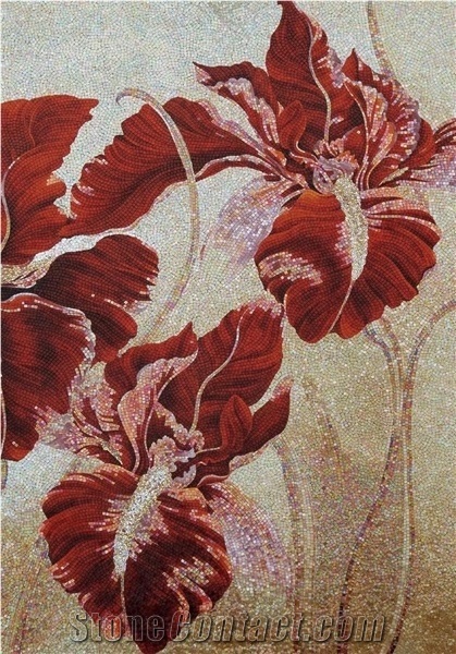 All Kinds Of Red Flowers Glass Marble Mosaic Artworks