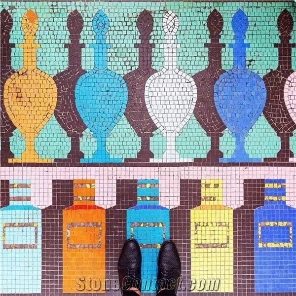 Bar Wine Bottle Glass Mosaic Art Medallion for Wall