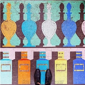 Bar Wine Bottle Glass Mosaic Art Medallion for Wall