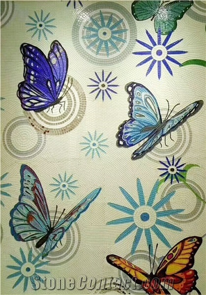 Beautiful Blue Butterflies Design Glass Mosaic Art