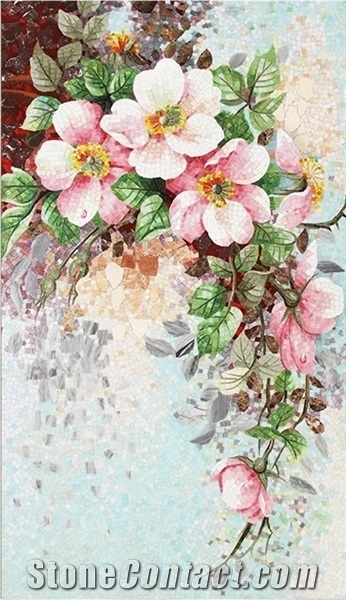 Beautiful Pink and White Flowers Glass Mosaic Artworks