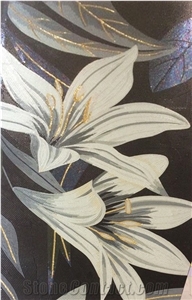 Black White Lilies Glass Mosaic Art Medallion