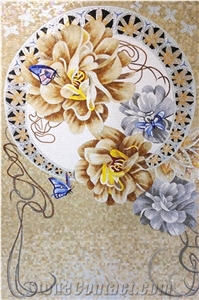 Blooming Flowers and Full Moon Glass Marble Mosaic Artworks