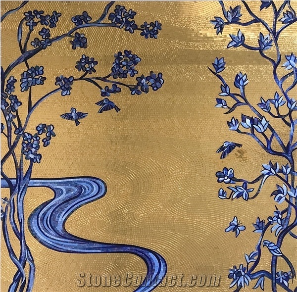 Blue Rivers and Trees Series Glass Mosaic Artworks