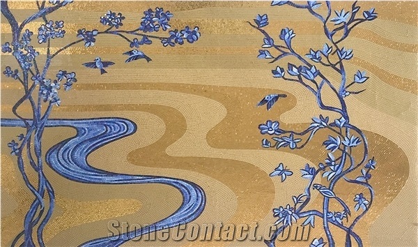 Blue Tree and Rivers Glass Mosaic Artworks