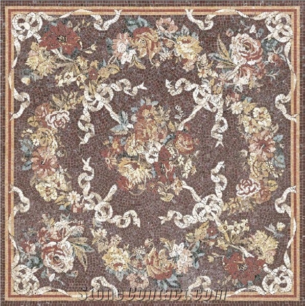 Brown Delicate Carpet Rectangle Design Marble Medallion