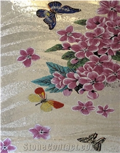 Butterflies and Flowers Art Work Design Pattern Glass Mosaic