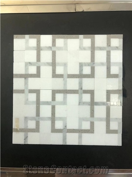 Calacatta Carrara Tight-Jointed Marble Mosaic Tiles