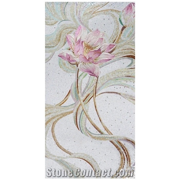 Chinese Painters Of Little Pink Lotus Glass Mosaic Art