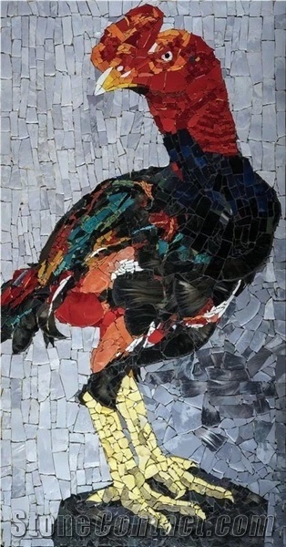 Cock Tooster Glass Mosaic Art Medallion for Wall
