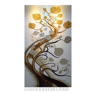 Dreamy Design Pattern Of Gold Leaves Glass Mosaic Art