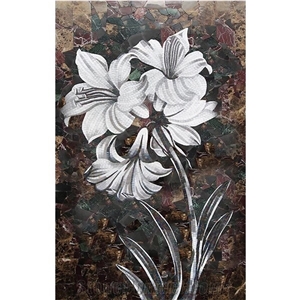 Dreamy White Black Flowers Glass Mosaic Artworks