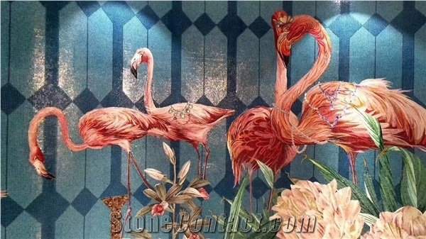 European Design Of Flamingo Glass Mosaic Artworks