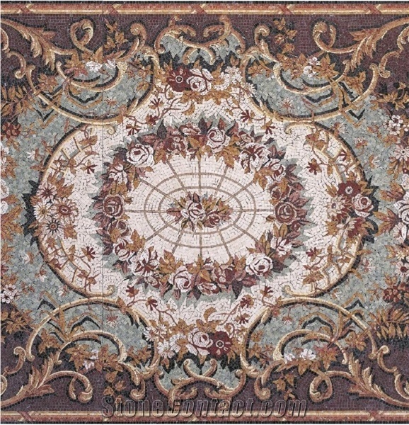 Flower Carpet Rectangle Design Marble Medallion for Floor