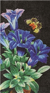Glass Arts,Blue Flowers Dreamy Butterflies Medallion