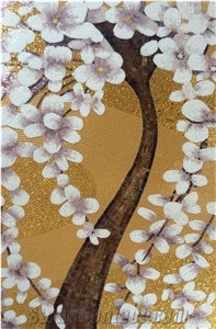 Glass Mosaics Flower Tree Art Work Medallion