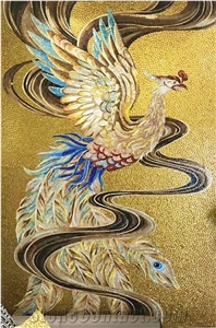 Golden Background Birds Of Wonder Glass Mosaic Art