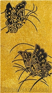 Goldleaf Greenish Butterflies Glass Mosaic Artworks