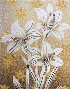 Goldleaf Greenish Lily Flower Glass Mosaic Artworks