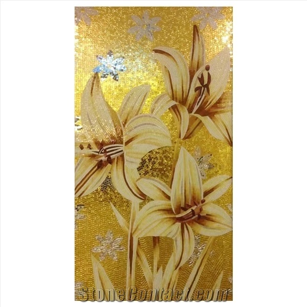 Goldleaf Lilies Glass Marble Mosaic Artworks