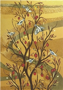 Goldleaf Thousands Of Birds Flying Trees Glass Mosaic Art