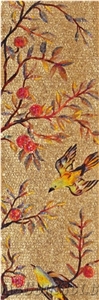 Goldleaf Trees and Birds Glass Mosaic Art Medallion for Wall