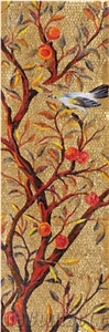 Goldleaf Trees and Birds Glass Mosaic Art Medallion for Wall