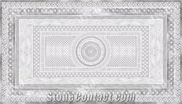 Grey and White Rectangle Shape Glass Mosaic Art